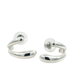 Arete estilo doble chunky plateado baño de rodio