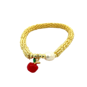 Pulsera con dije de manzana y perla chapa de oro
