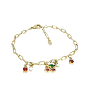 Pulsera con colgantes de cereza chapa de oro