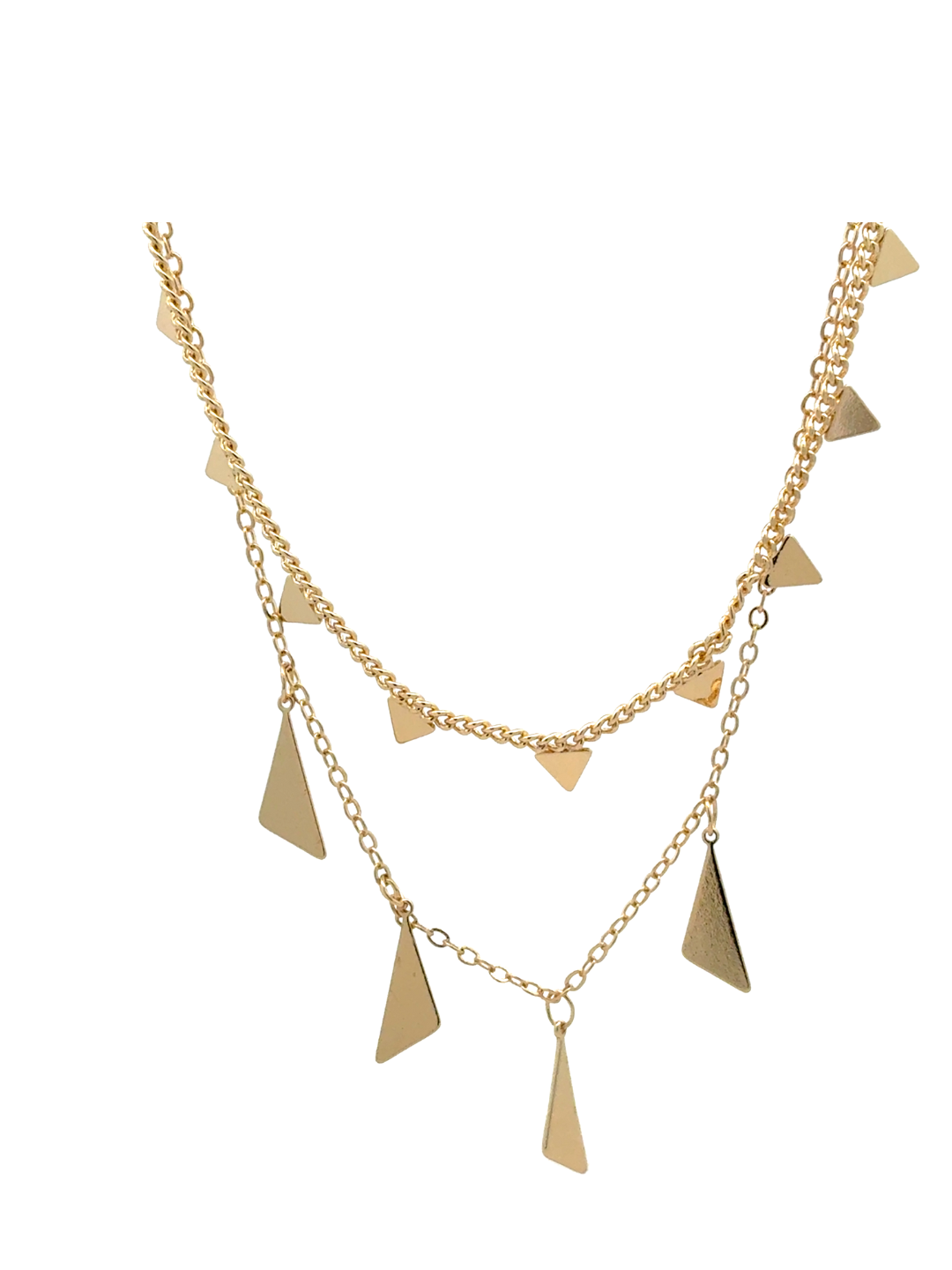 Collar largo con dijes triangulares chapa de oro