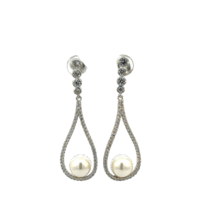 Arete de gota de zirconia con perla baño de rodio