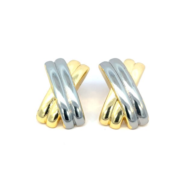 Arete cruz doble bicolor
