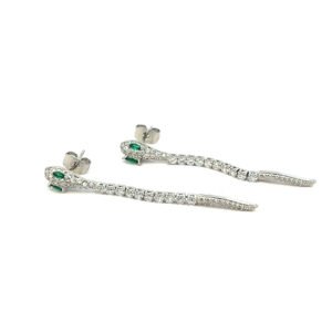 Arete largo vibora con zirconias plateado