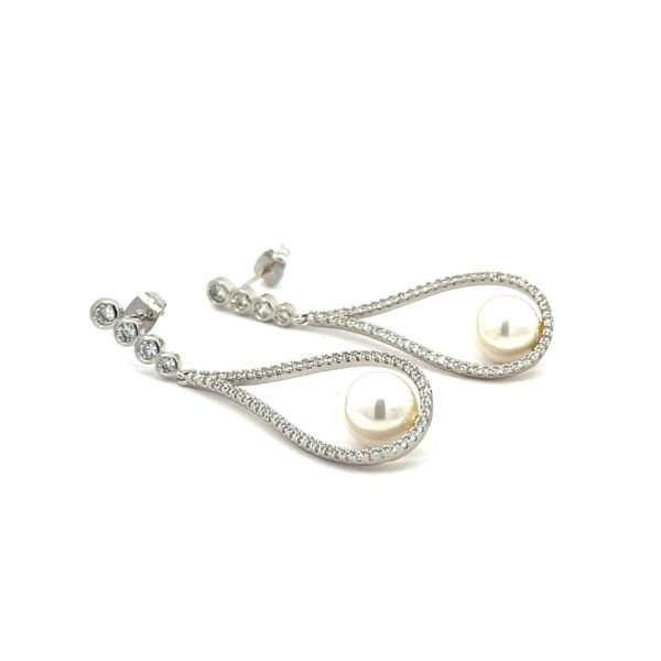 Arete de gota de zirconia con perla - Image 2