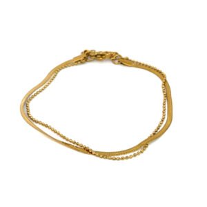 Pulsera acero doble planchada con tira de bolitas