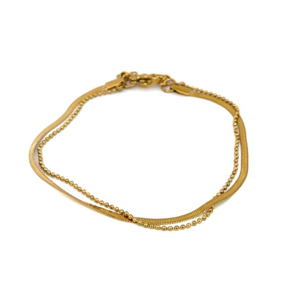Pulsera acero doble planchada con tira de bolitas