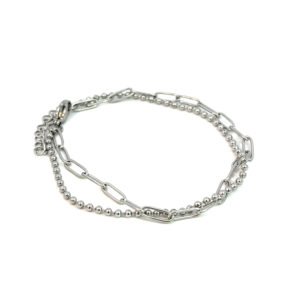 Pulsera acero doble eslabones y bolitas plateada