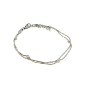 Pulsera acero doble lisa y con bolitas plateada