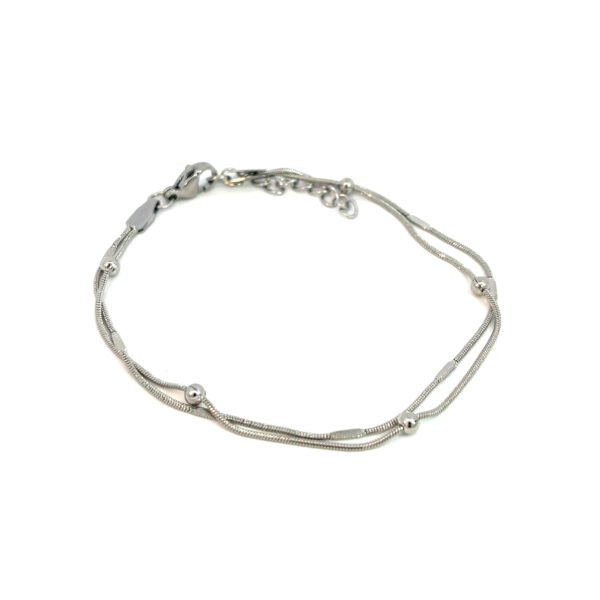 Pulsera acero doble lisa y con bolitas plateada