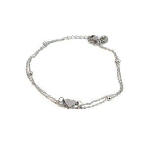 Pulsera acero delgada con corazon y bolitas