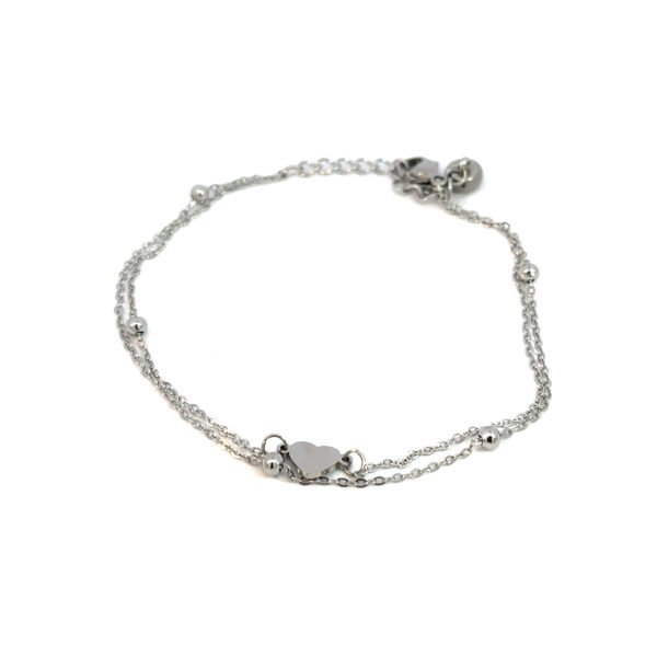 Pulsera acero delgada con corazon y bolitas
