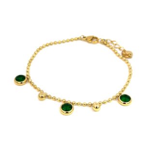 Pulsera  de bolitas con piedras verdes
