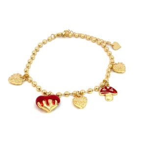 Pulsera de bolas con dijes de corazón